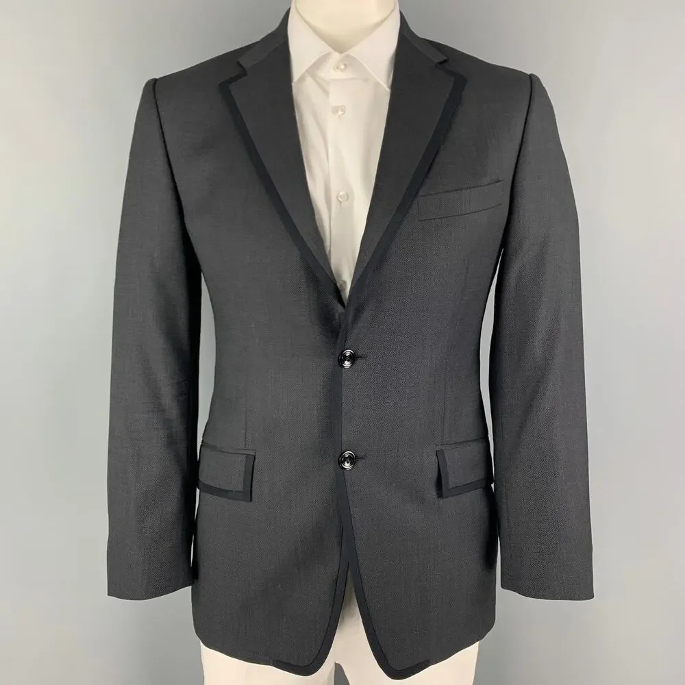 VERSACE COLLECTION Size 40 Charcoal Black Woven Wool Sport Coat